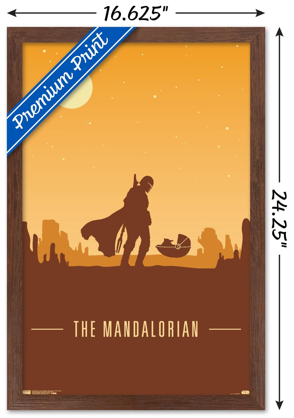 Star Wars: The Mandalorian - Mando and The Child At Dusk Wall Poster, 14.725" x 22.375", Framed