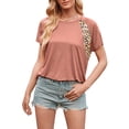 thumbnail image 3 of Camiseta de mujer con estampado de manga corta, cuello redondo, camiseta informal de verano, marrón, XL kenally AP001232-16, 3 of 7