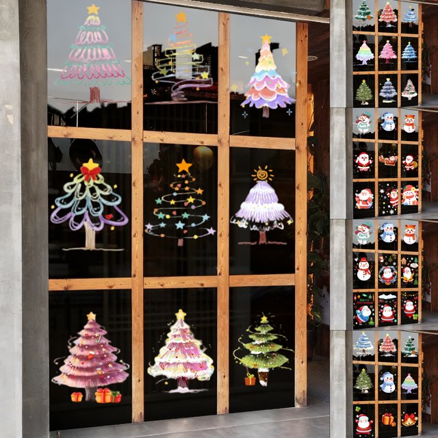 Pegatinas navideñas para ventanas - Pegatinas de PVC para cristal en paquetes de 9, 20x30 cm, translúcidas y reutilizables