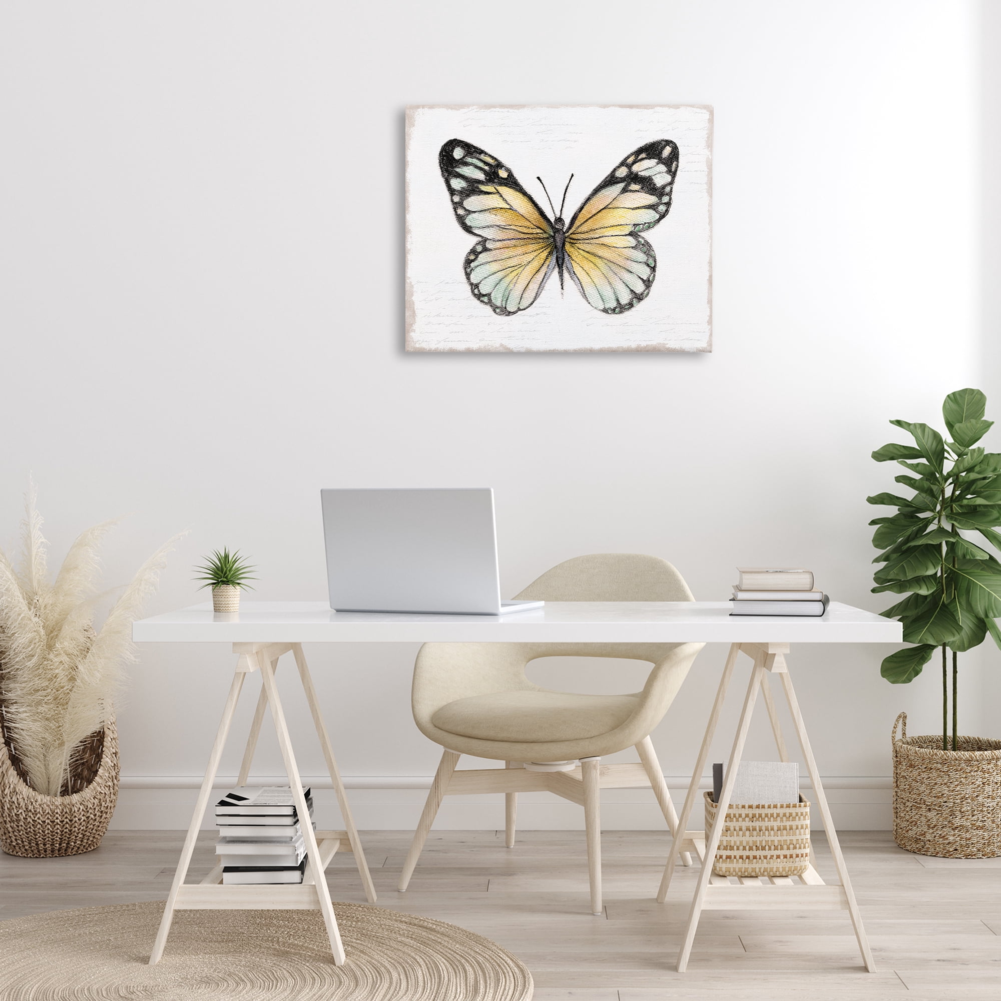 Stupell Industries Country Butterfly on White Animals Painting Wrapped Canvas Art Print Wall Art, 30 x 24