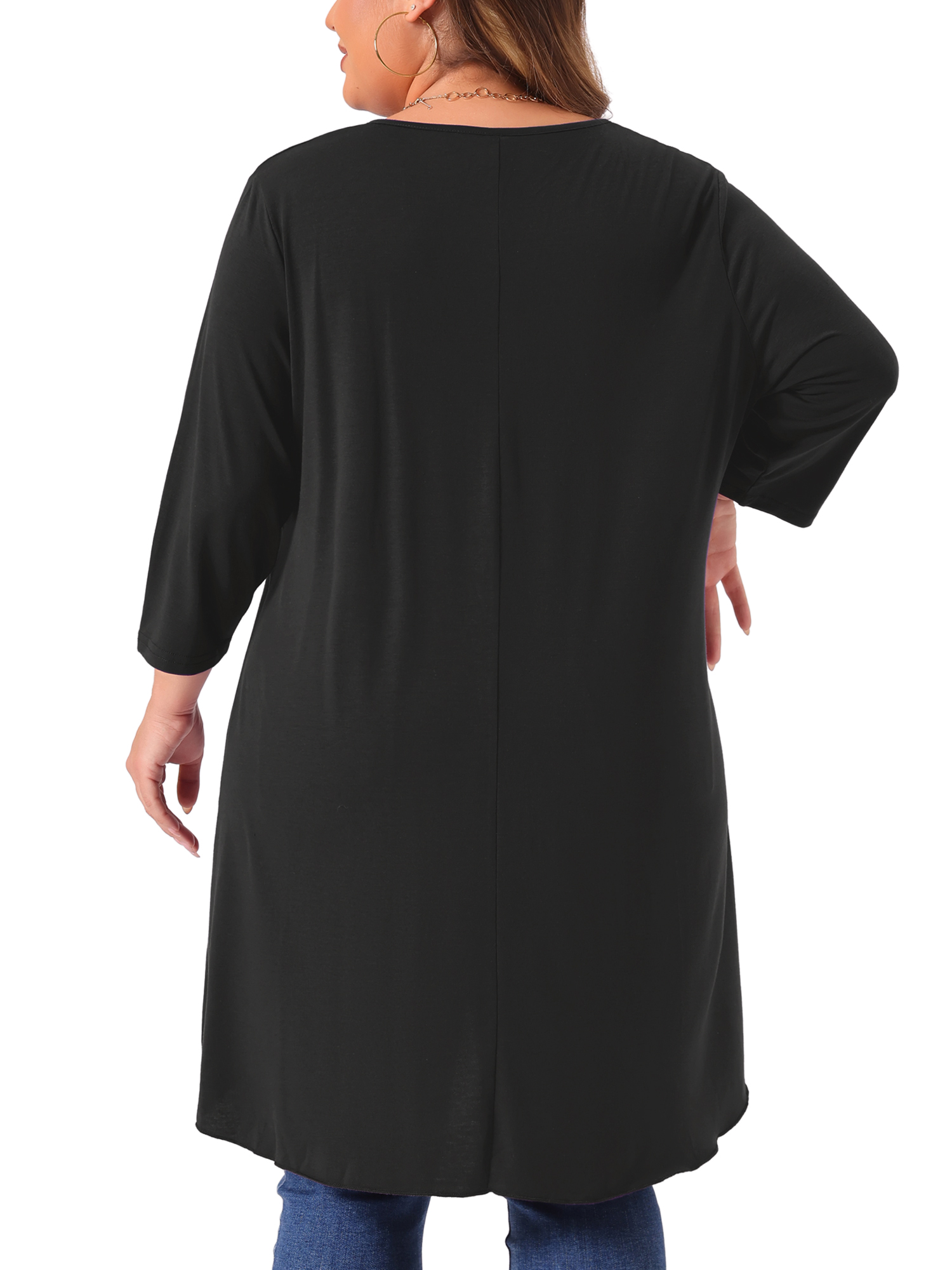 DARING DIVA Women's Plus 3/4 Sleeve High Low Loose Fit Tunic Tops 4X Black