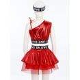 thumbnail image 4 of Doomiva Kids Girls 3 Piece Hip-Hop Jazz Dance Outfits Sequins Metallic Vest Tops with Mesh Tutu Skirts Hairband Set Red 130, 4 of 7