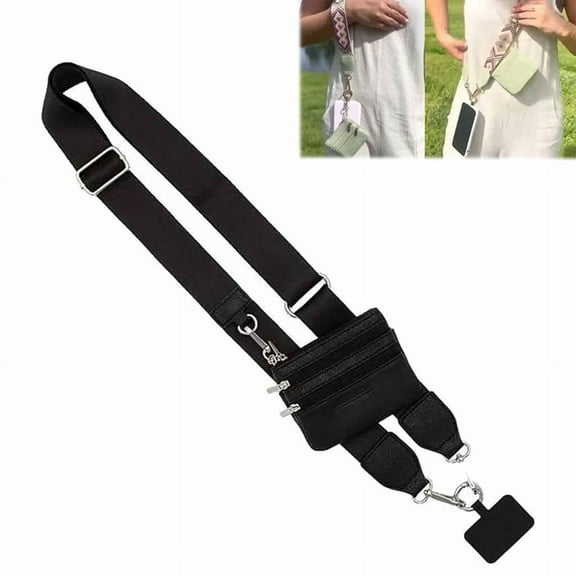 Phone Strap with Zippered Pouch, Clip and Go Strap for Phone C