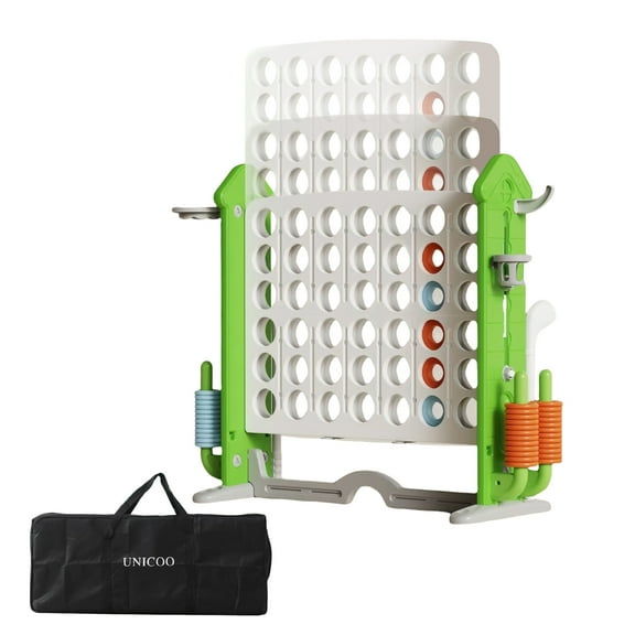 UNICOO Giant 4 in A Row Game with Carry Bag, Basketball Hoop, Ring Toss Game, 4-to-Score Game | Large Outdoor Yard Game, Parties & Gatherings Games (Green & White)