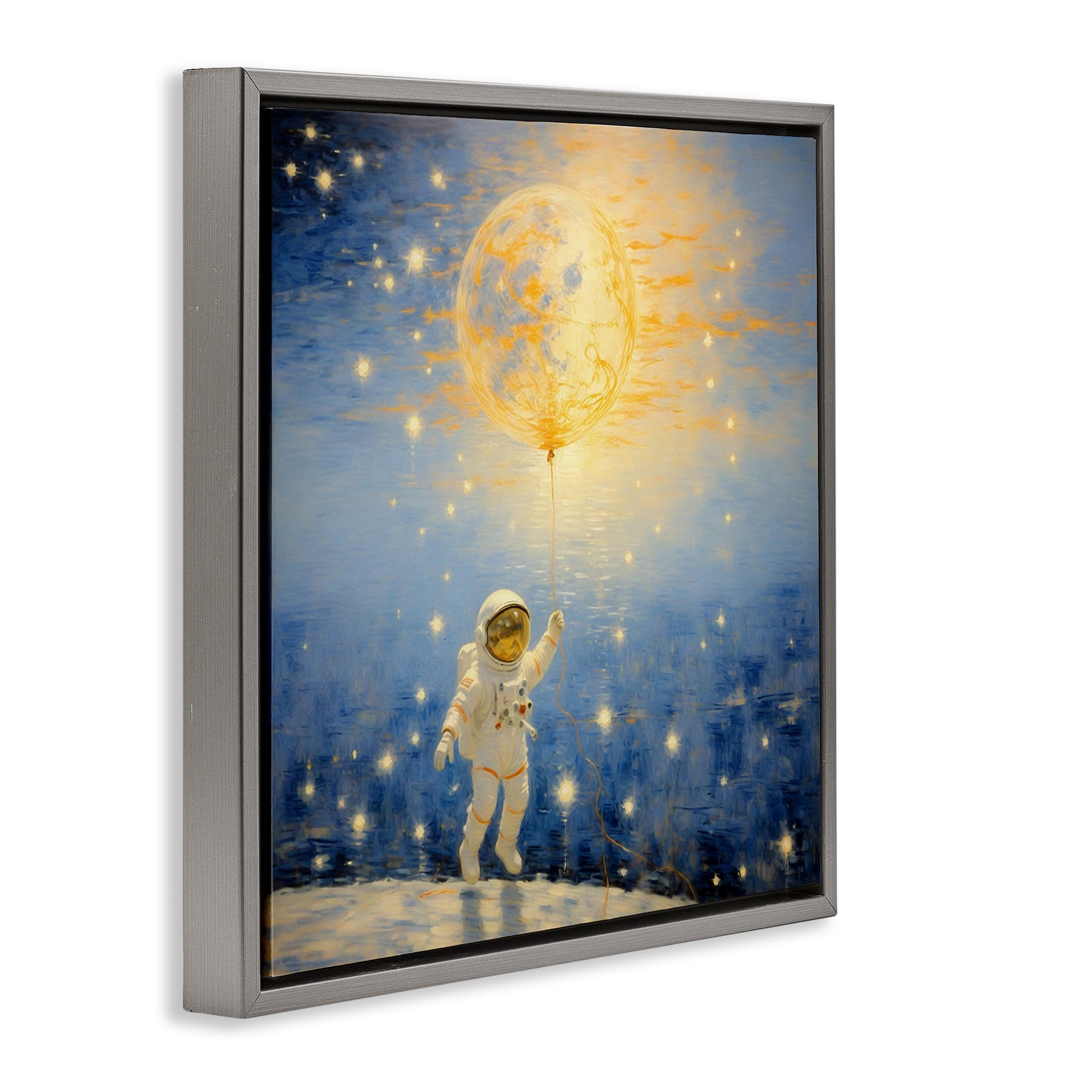 Astronaut with Dreamy Cosmic Balloon Gray Framed Floater Canvas Wall Art, design by Angie Hawke
