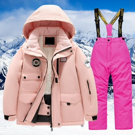 Hwmodou Toddler Girl Clothes Sets Childrens Ski Suit Multi Pocket Jacket Pants Winter Windbroof Snowboarding Winter Warm Snow Suits Unisex Outerwear Sets