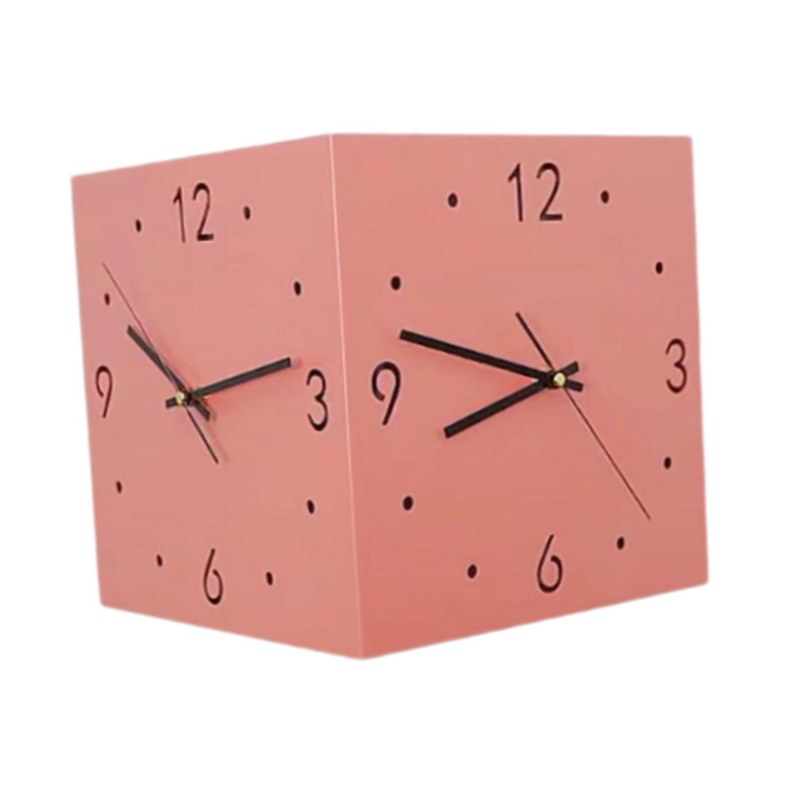 Baoblaze Double Sided Corner Wall Clock Friend Gift for Living Room Hotel Dining Room Pink