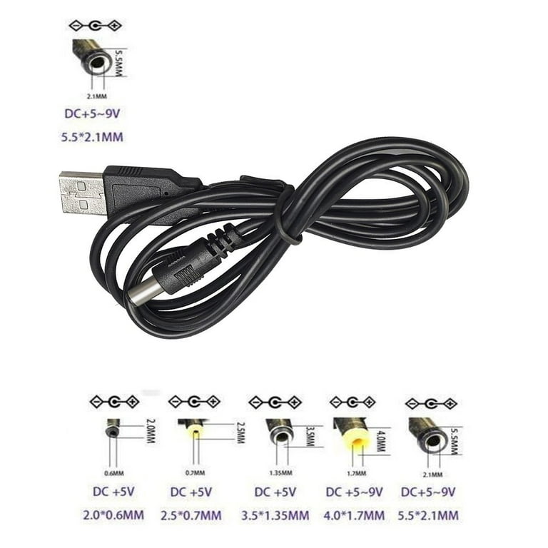 USB A to DC 3.5 mm/1.35 mm 5 Volt DC Barrel Jack Power Cable type