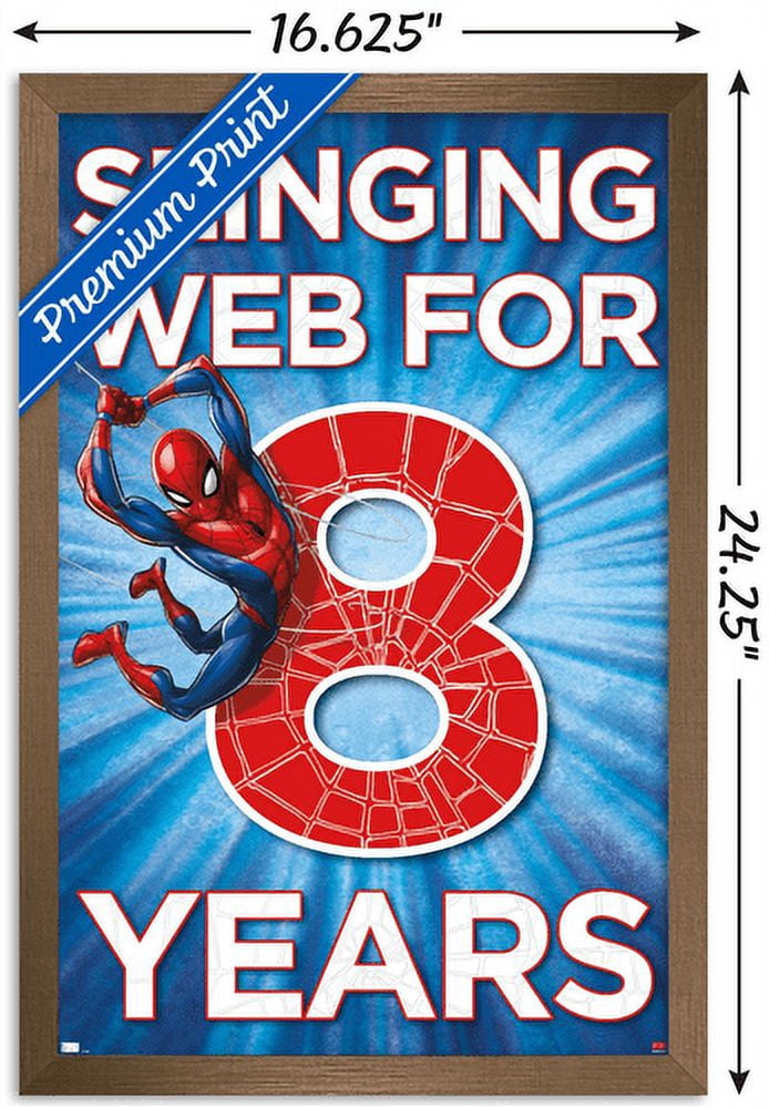 Marvel Spider-Man - Happy 8th Birthday Wall Poster, 14.725" x 22.375", Framed