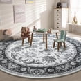thumbnail image 7 of Jamfeel Round Rugs Vintage Print Low Pile Non-slip Circle Carpet Indoor Area Rug for Living Room Nursery, 5ft, Black and White, 7 of 7