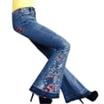 thumbnail image 4 of Women Summer Elastic Plus Loose Denim Embroidery Casual Boot Cut Pant Jeans, 4 of 5
