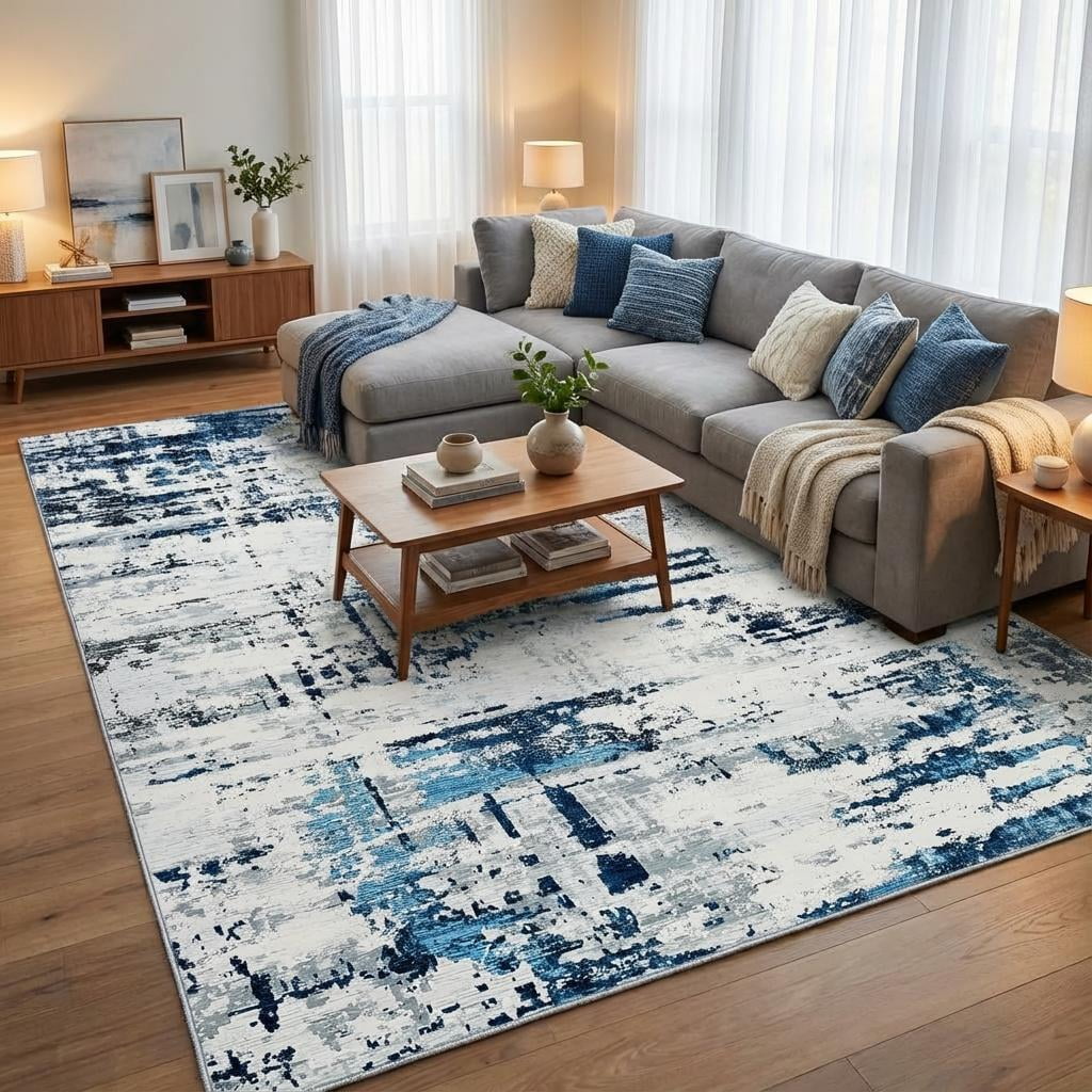 HOMERRY Area Rug 5' x 7' Modern Abstract Rug for Living Room Washable Soft Indoor Floor Carpet, Blue