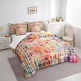 thumbnail image 3 of Homewish Fashion Graffiti Adult Twin Bedding Sets 7-Piece, Stripes Abstract Ombre Bedding Comforter Set, Watercolor Splatter Reversible Sheet Sets, Microfiber Bedroom Decor, 3 of 7