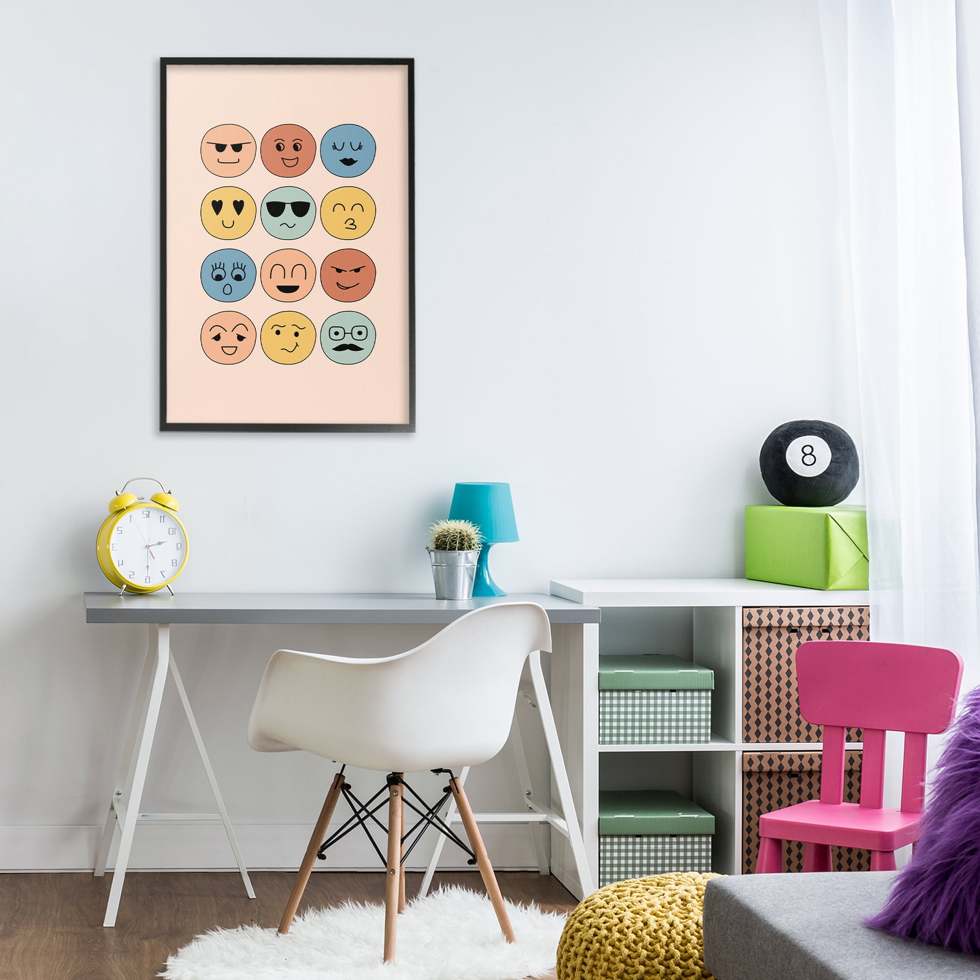 Stupell Industries Various Expression Smileys Novelty Painting Black Framed Art Print Wall Art, 20 x 30