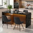 thumbnail image 2 of Hawsaiy 5 Piece Dining Table Set for 4, 63" Faux Marble Dining Table with LED Lights & Storage Cabinet, Kitchen Table and 4 PU Leather Upholstered Dining Chairs, Black, 2 of 10