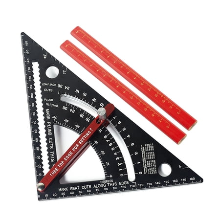 YAHHU 7 Inch Carpenter Square Metric Triangle Ruler 80 Degree Angle Adjustable Combination Rafter Square Woodworking Measuring Tool Set With 2 Pencils For DIY Construction (7 inches / 17.8 cm)