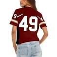 thumbnail image 3 of WTOBBY Women's Loose Fit Short Sleeve Mesh Football Jersey V-Neck Graphic Top Tee, Casual Sporty Apparel for Daily Wear, Comfortable and Lightweight with Trendy Patterns ,Wine XL, 3 of 5