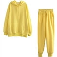thumbnail image 1 of Women Solid Color Sets Hood Wear Lounge Wear Suit Sport Set Tops+Pants, 1 of 3