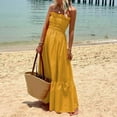 thumbnail image 2 of Wycnly Dresses for Women 2025 Summer Beach Boho Elastic Waist Flowy Ruffle Swing Strapless Long Sundress Solid Sleeveless Tube Top Maxi Formal Dresses for Women Yellow l, 2 of 7