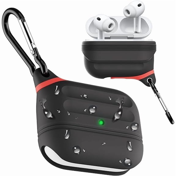 mjw001 AirPods Pro 3 Case Silicone - Waterproof, Shockproof, Drop Protection, Wireless Charging Supported, One-Piece Folding Design with Carabiner for AirPods Pro 3rd Gen (2025) - Black