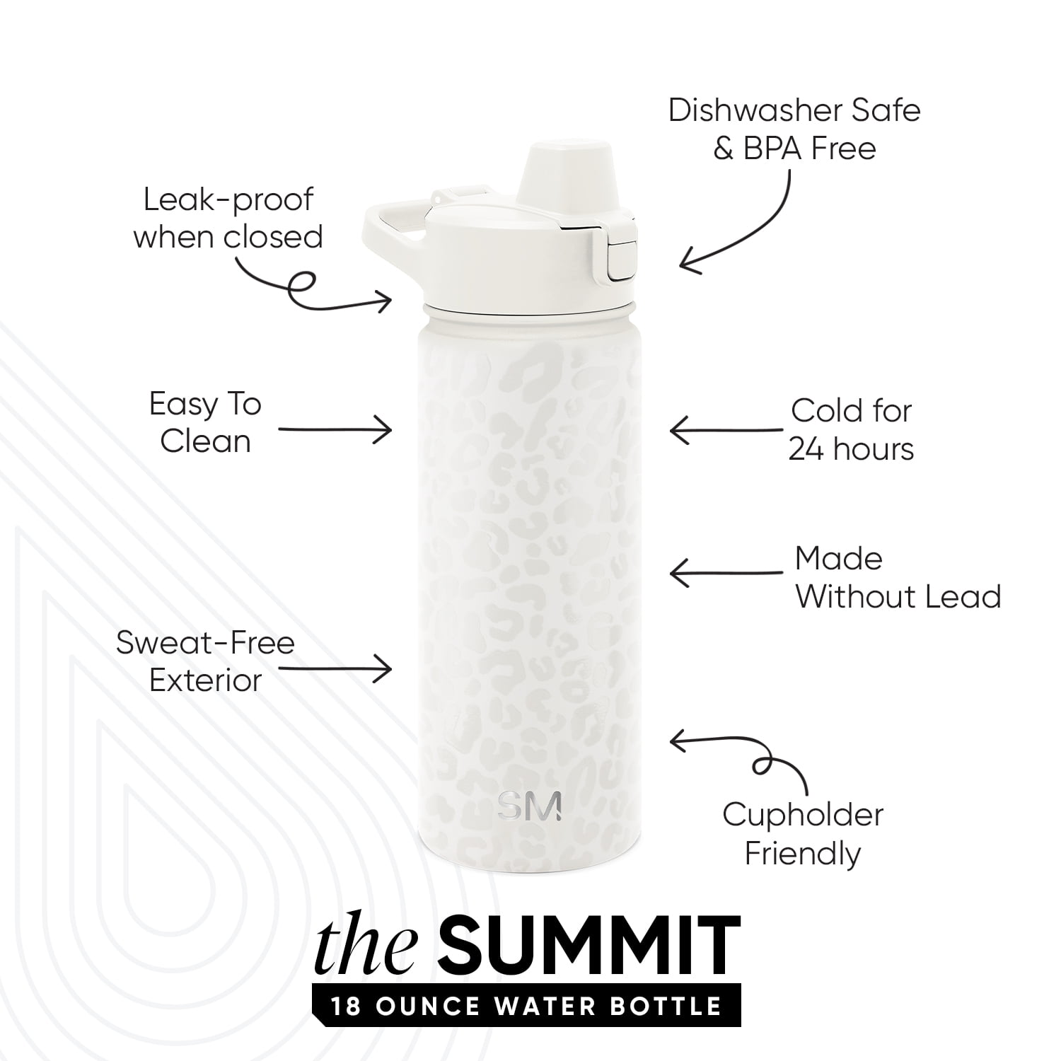 Simple Modern 18 fl oz Insulated Stainless Steel Summit Water Bottle with Silicone Straw Lid | Cream Leopard
