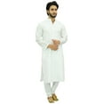 thumbnail image 2 of Atasi Men's White Kurta Pyjama Set Ethnic Punjabi Casual Long Dupion Shirt-Small, 2 of 7