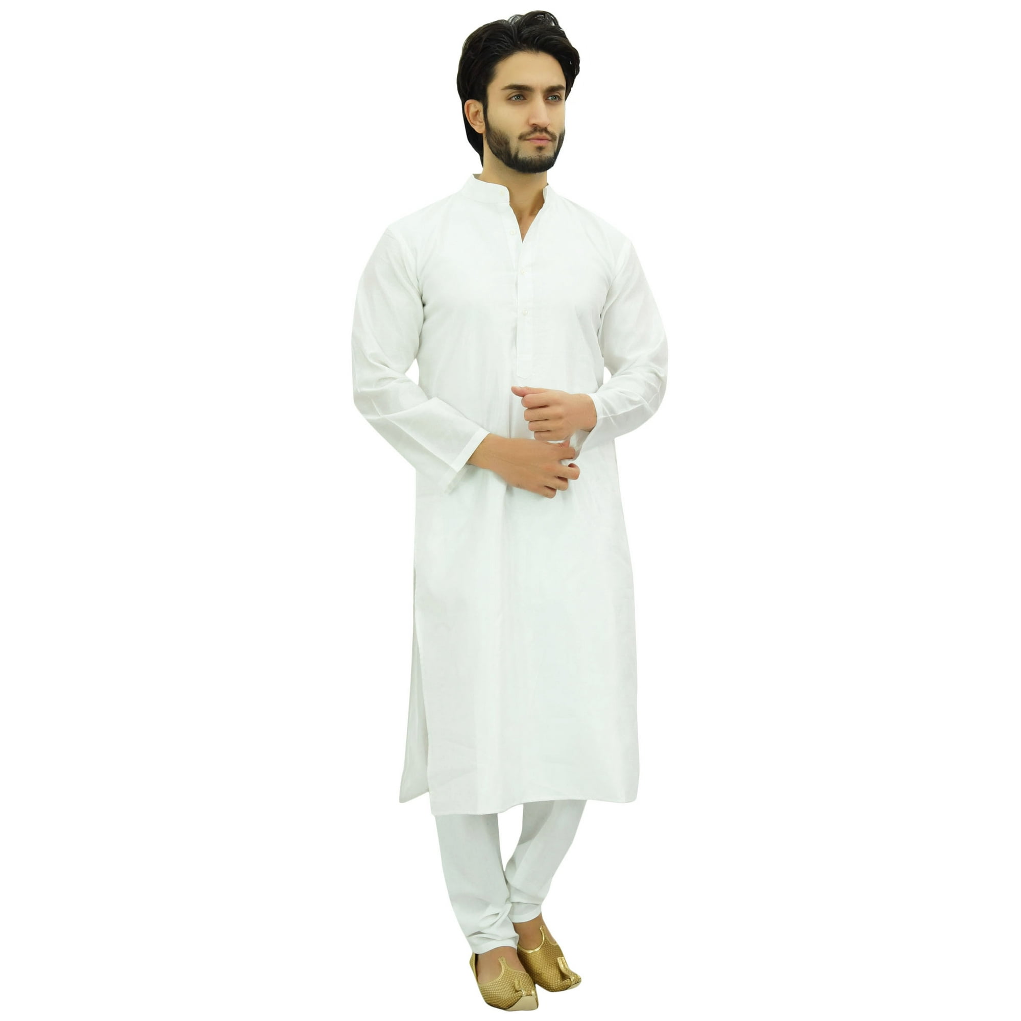 Atasi Men s White Kurta Pyjama Set Ethnic Punjabi Casual Long Dupion Shirt XL Walmart