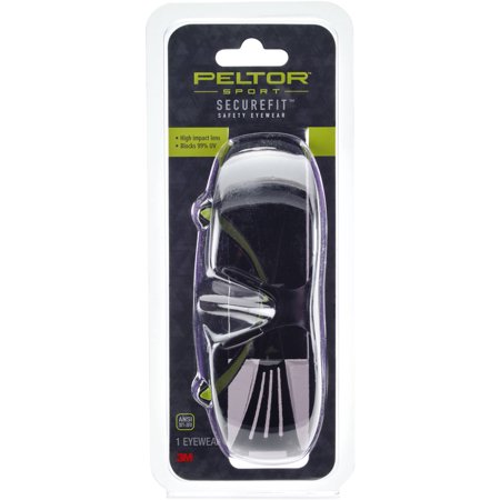 Shooting Glasses Vermilion Lenses - 3M Peltor SF400PG8 Sport SecureFit 400 Shooting/Sporting Glasses Black/Green Frame Gray Polycarbonate Lens 1 Pair