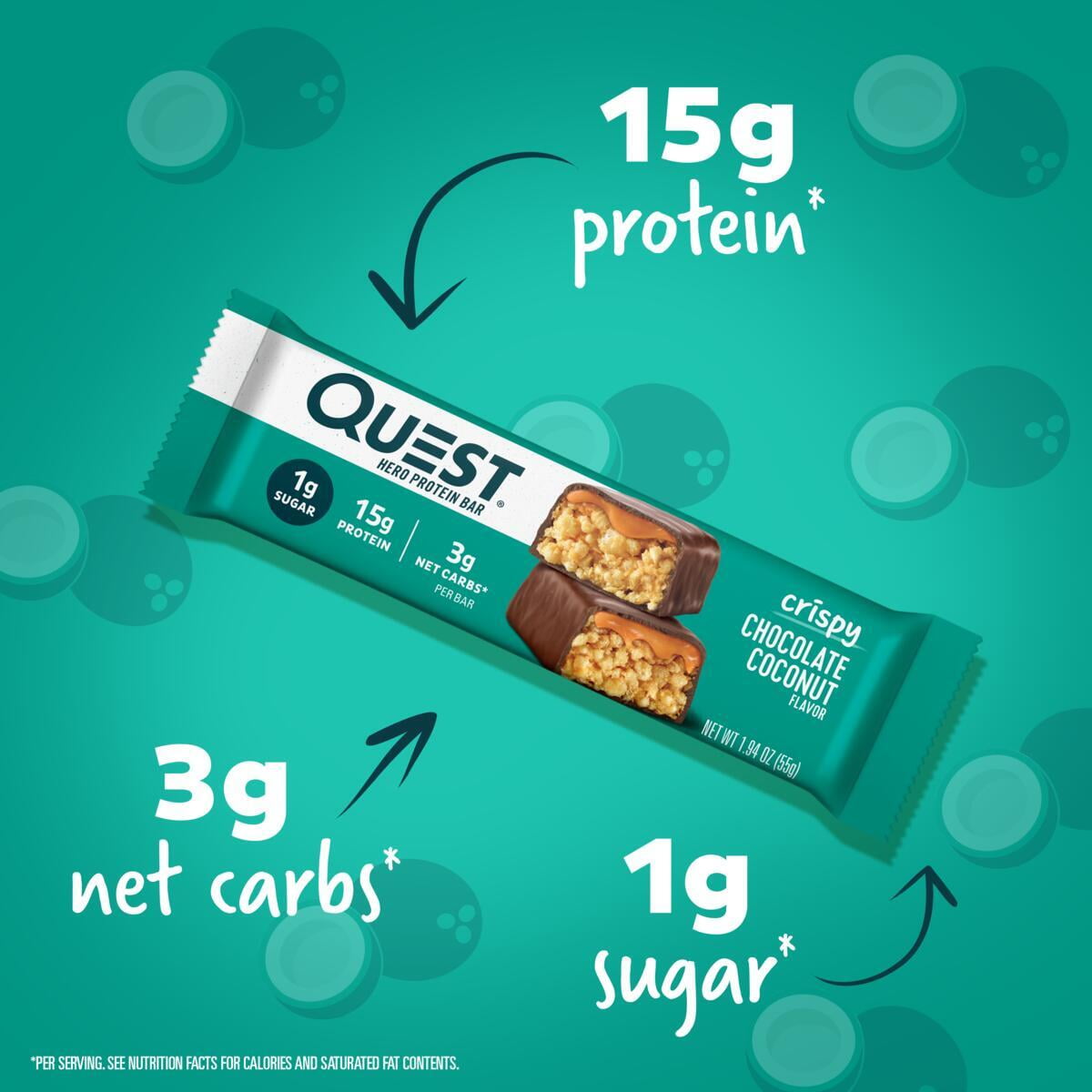 Quest Chocolate Coconut Crispy Hero Protein Bar, Gluten Free, 15g Protein, 1.94 oz, 12 Count