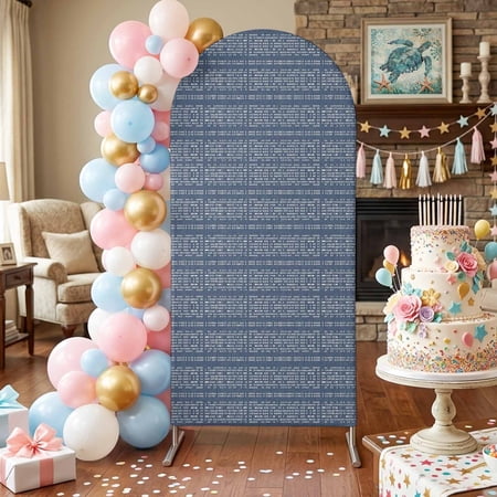 Navy Blue White Pixels Arch Backdrop Covers 5 FT Modern Contemporary Abstract Boho Stretchy Fitted Arched Stand Covers Party Arch Stand Cover Photo Booth for Wedding Birthday Decor
