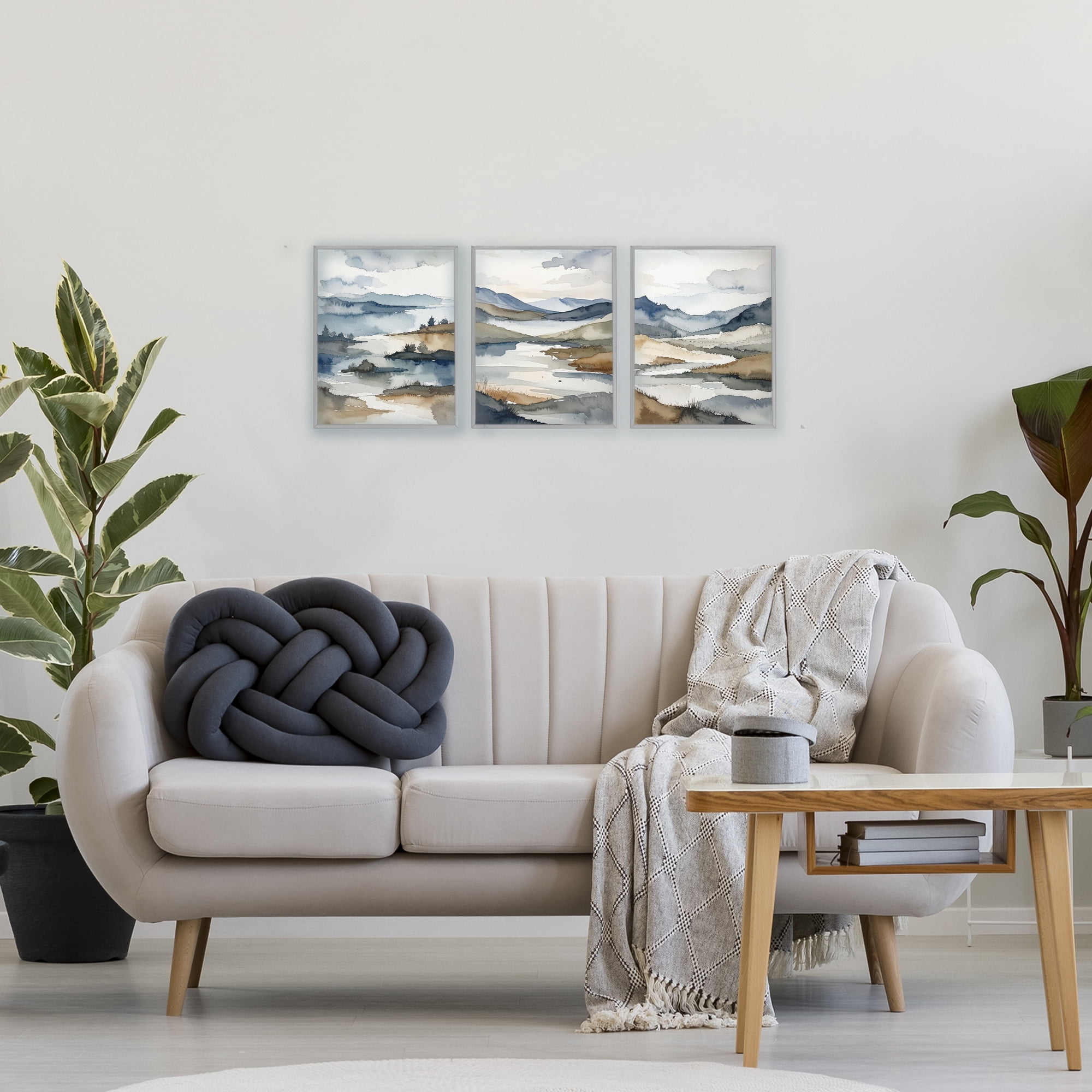 Stupell Industries Continuous Flow Of Water 3 Piece Gray Framed Giclee Art Set, design by Alonza Saunders