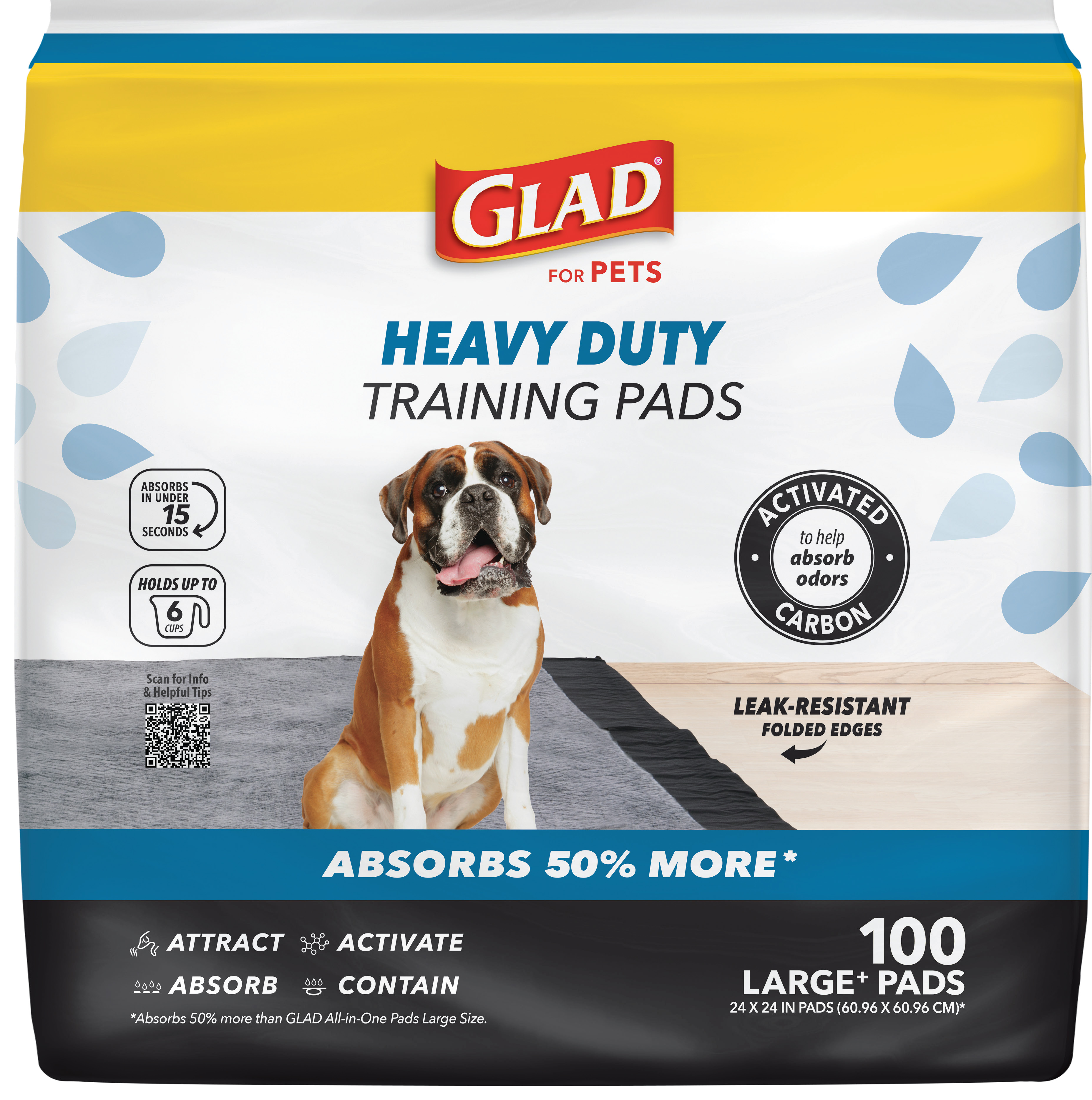 Glad For Pets Heavy Duty Activated Carbon Training Pads, 100ct photo 1