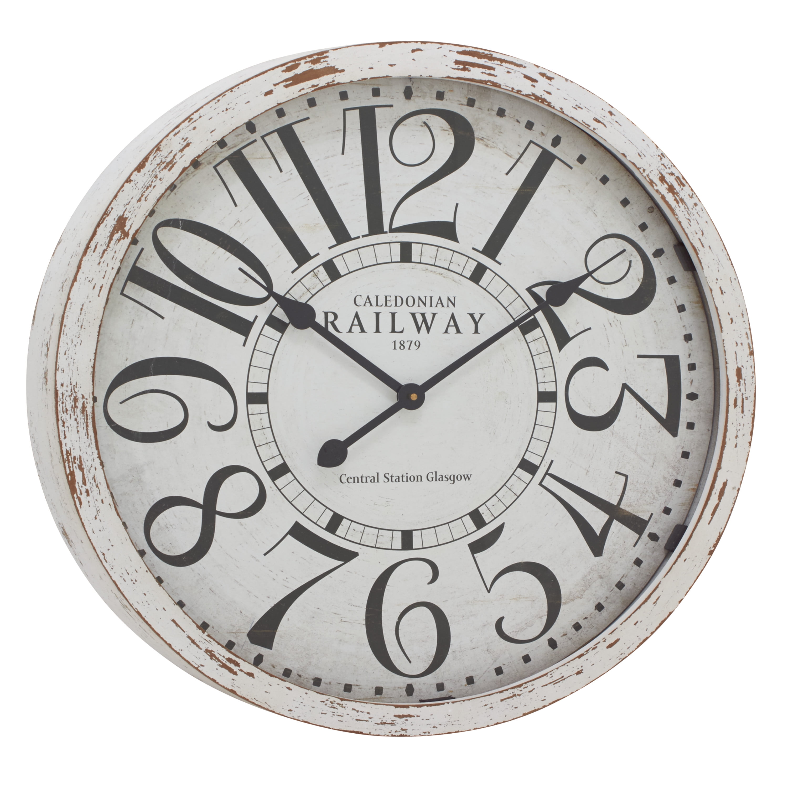 Decmode Large Round Black And White Railway Wood Wall Clock With