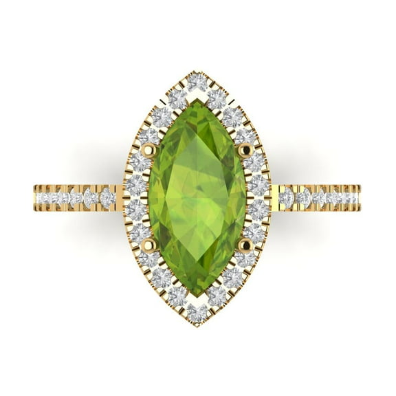 Halo Engagement Ring for Women - 2.38ct Natural Peridot in 18K Yellow Gold Promise Ring