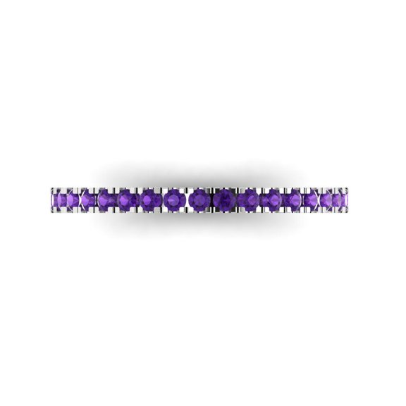 0.57 ct Brilliant Round Cut Natural Amethyst 18K White Gold Stackable Band SZ 3.5