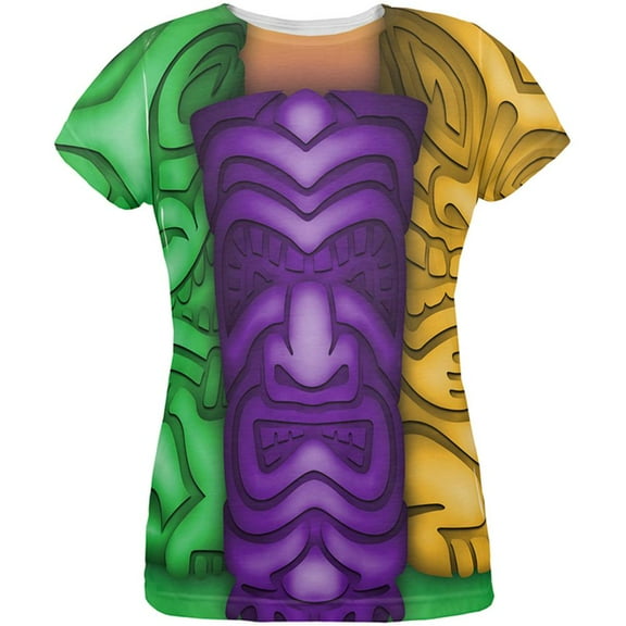 Mardi Gras Tiki Glass Party All Over Womens T Shirt Multi SM