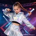 thumbnail image 5 of Kid Girls Metal Cropped Hoodie Y2k Glitter Hooded Sweatshirt Shiny Pullover, 5 of 6