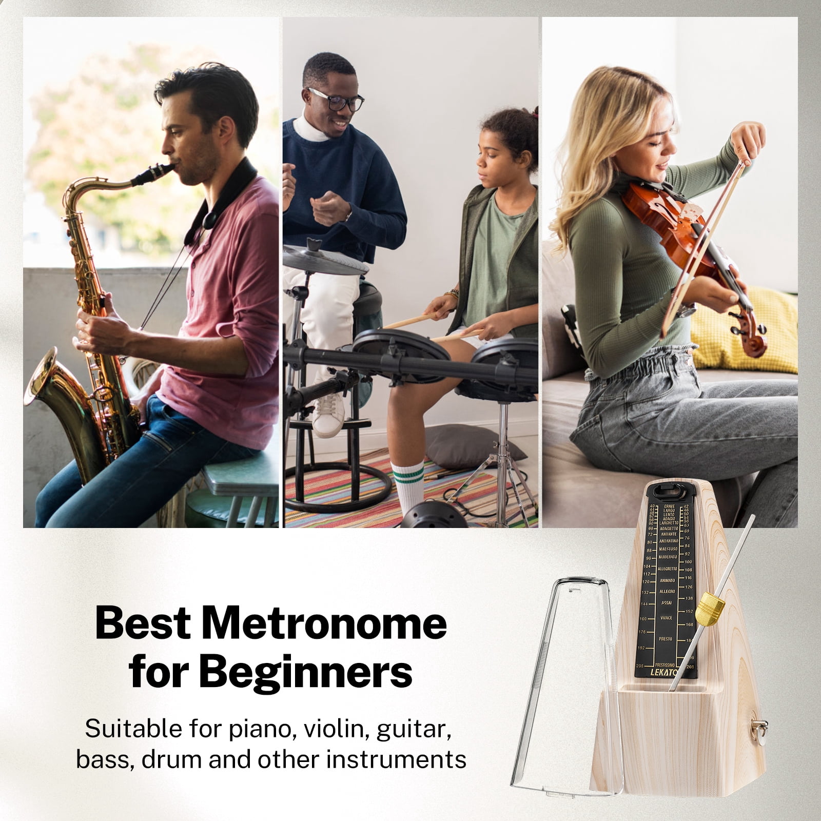 LEKATO Mechanical Metronome Universal Metronome for Piano Guitar Ukulele Violin with Loud Sound Accurate Track Beat Tempo for Beginner