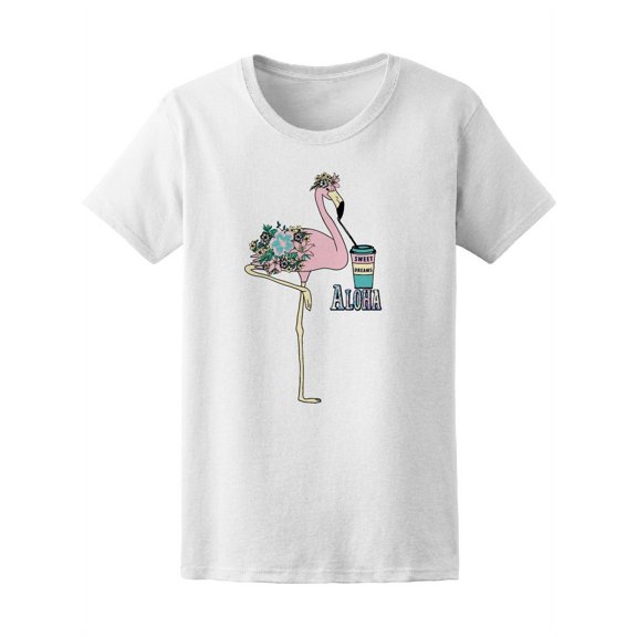 Tropical Flowers Sweet Flamingo T-Shirt Women -Image by Shutterstock, Female Large