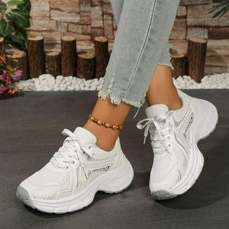 

LRJTENG Women s sneakers Foreign Trade New Flying Weaving Mesh Breathable Women s Shoes Round Head Low Top Soft Bottom Breathable Sneakers White