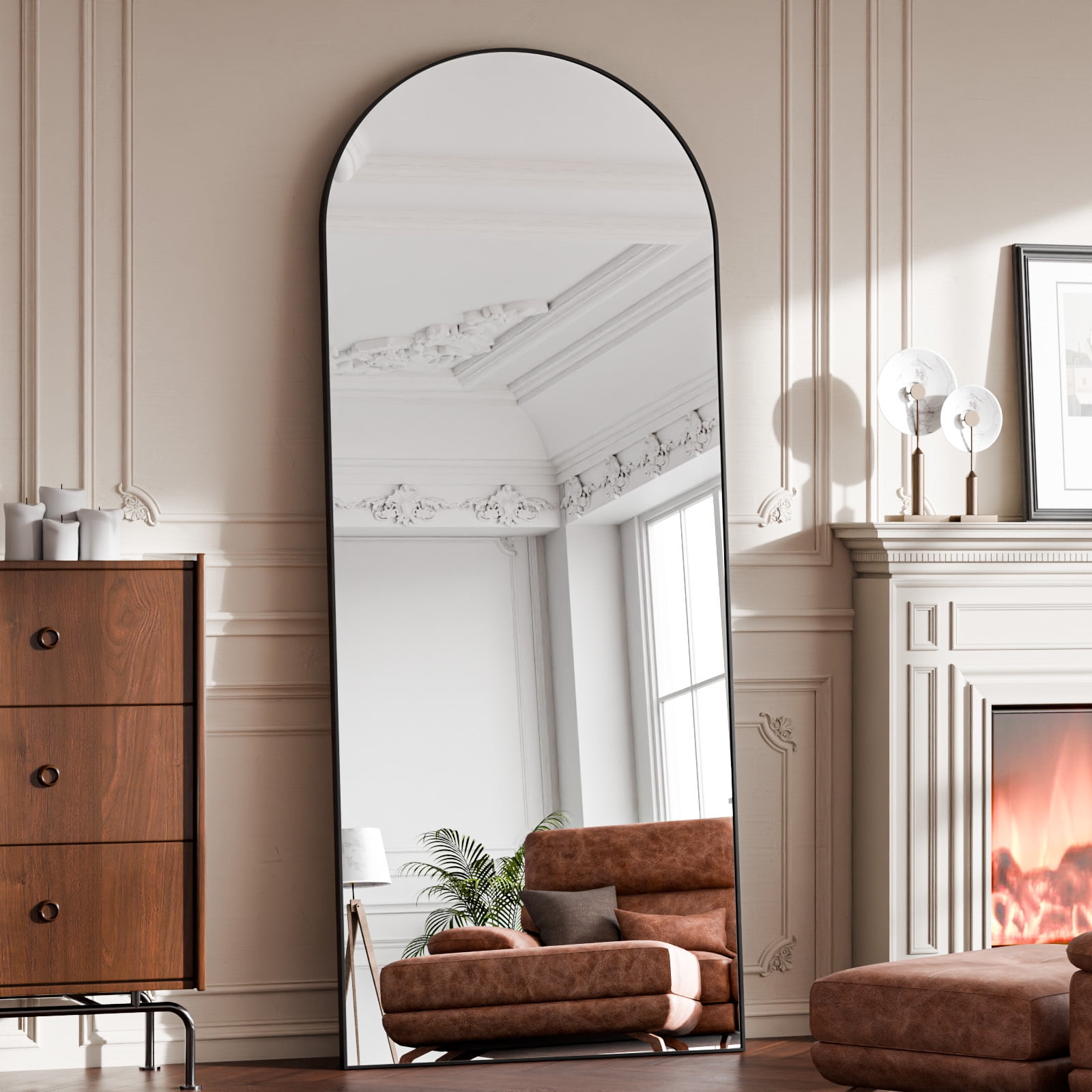 Anyrose 64"x21.3" Arched Full Length Floor Mirror Wall-Mounted Leaning Mirror, Black