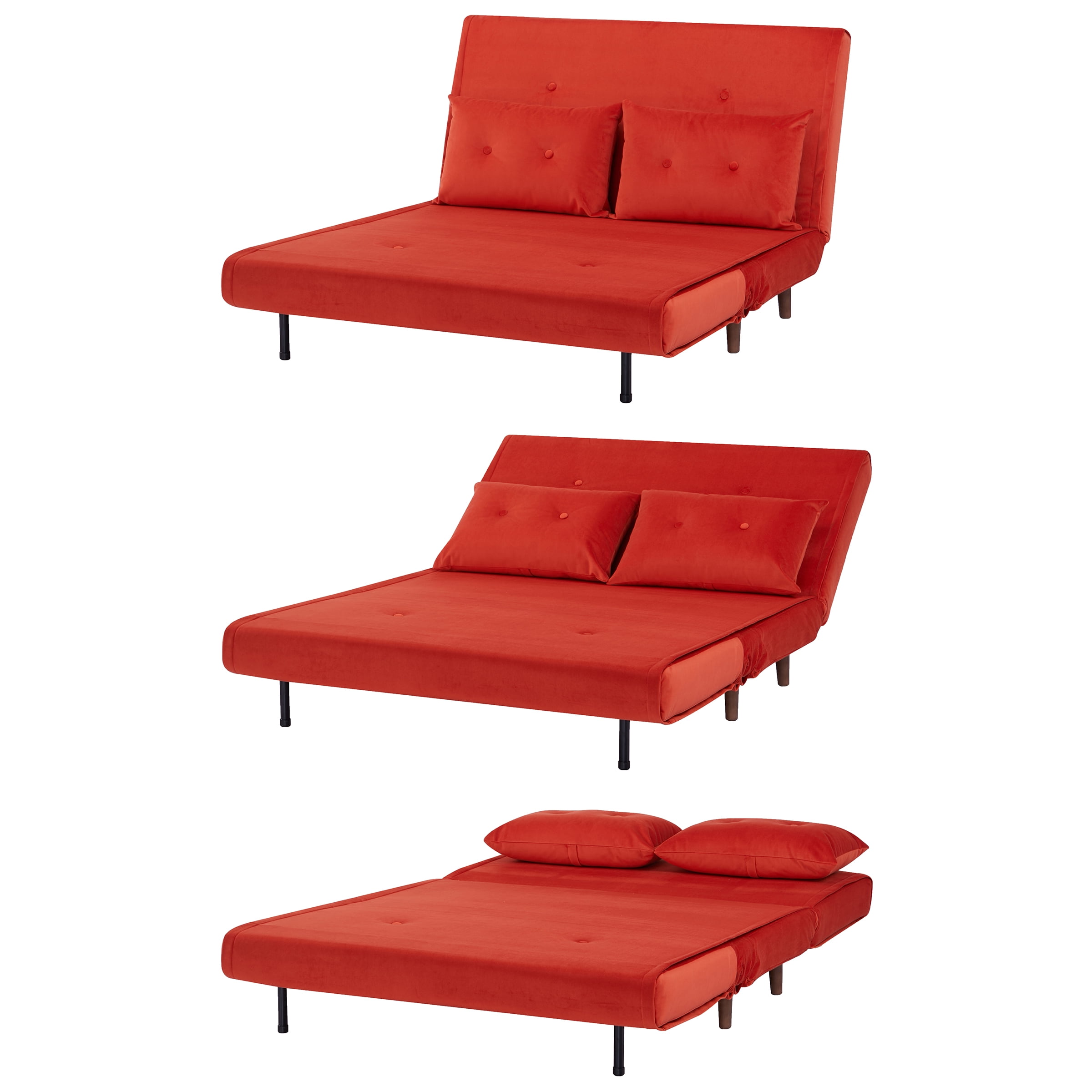 A&D Home Haru 48" Convertible Futon Chair, Velvet Red Orange