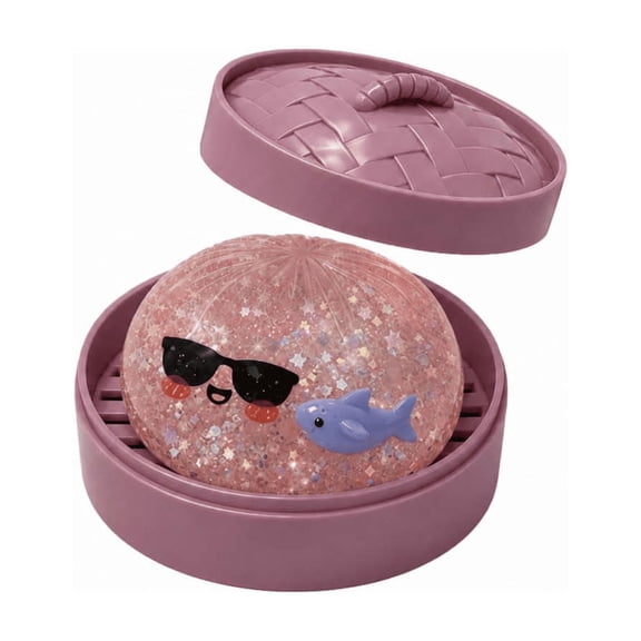 3.9 Inch Glitter Dumpling Squishy Fidget Toy, Soft Sparkly Squeeze Toy with Imitation Food Storage Box, Fun Stress Relief Toy for Kids Party Supply and Holiday Gift