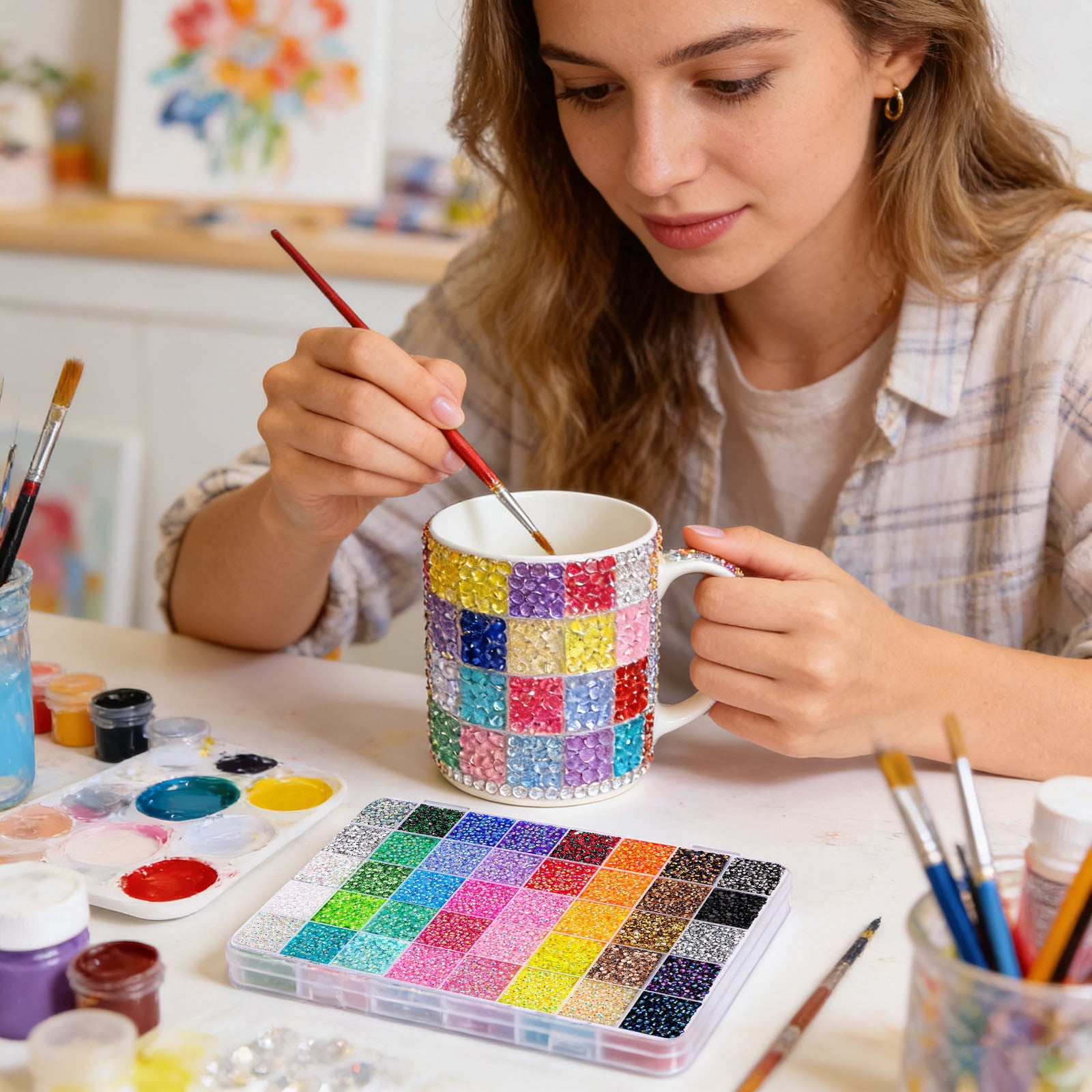 40-Grid Sparkling Resin Diamond Art Kit 40000Pcs Colorful Rhinestone Gem Painting Set with Glue Pen & Tweezers DIY Craft for Adults