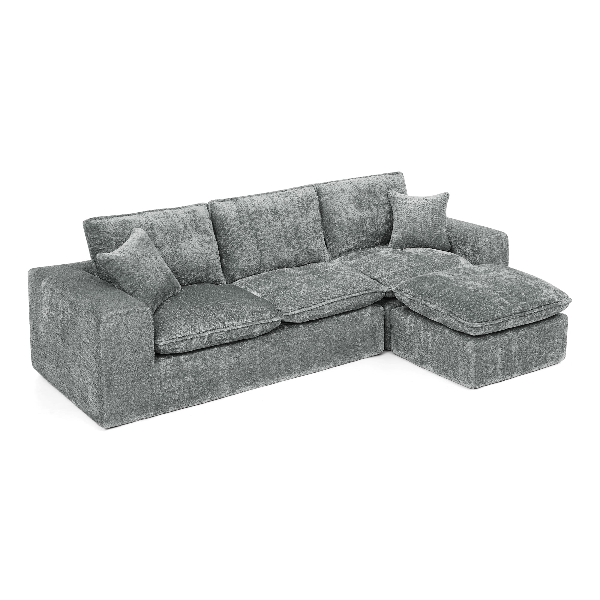 Mintazer 107" Modern L-Shaped Boucle Sectional Sofa with Reversible Ottoman, Cloud Soft Modular Couch with Pillows & Cushion for Living Room, Gray