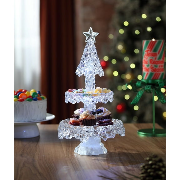 Icy Giftware Set of 2 Clear and White Christmas Themed Two-Tier Fruit Tray 15.25"