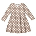 thumbnail image 4 of Wuxian Girls Polka Dot Dresses Casual Classic Cozy Round Neck Long Sleeve Knee Length High Waist Comfortable Stylish Fall Dress,Khaki,5-6 Years, 4 of 4