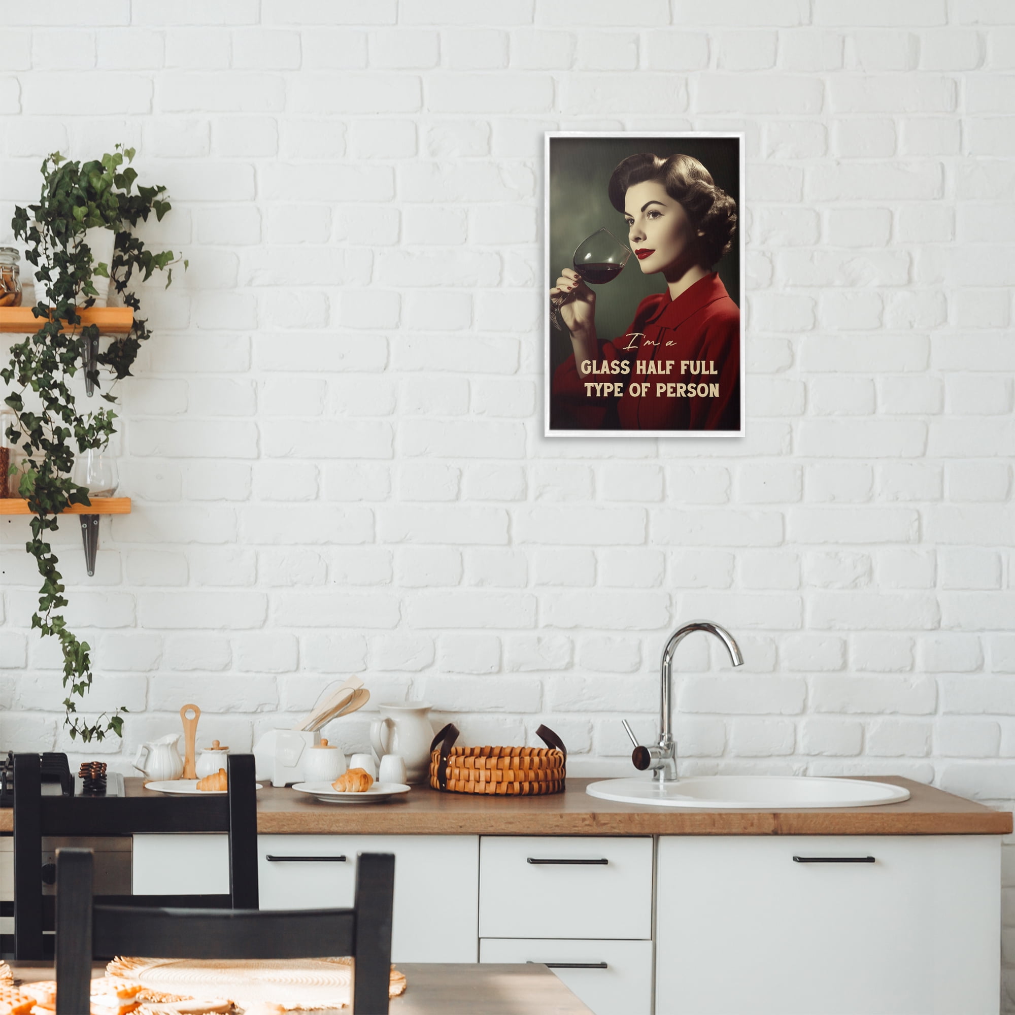 Stupell Industries Glass Half Full Person White Framed Giclee Art, design by Andreas Magnusson