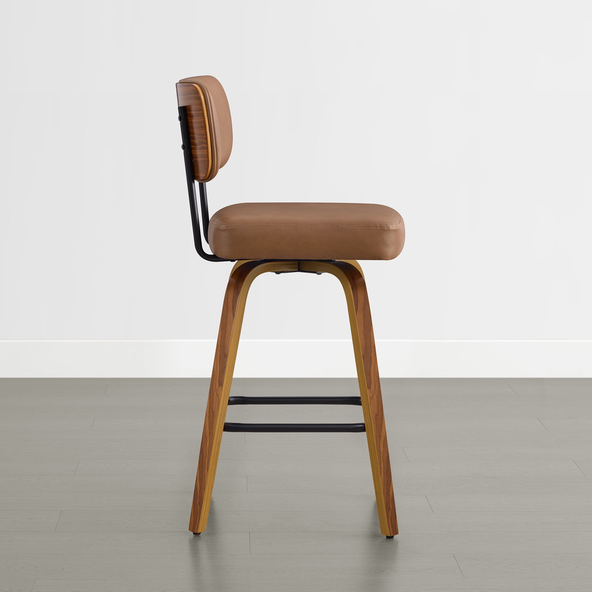 Spruce & Spring 26" Swivel Counter Bar Stool with Walnut Bentwood Frame Set of 2, Upholstered Back, Brown