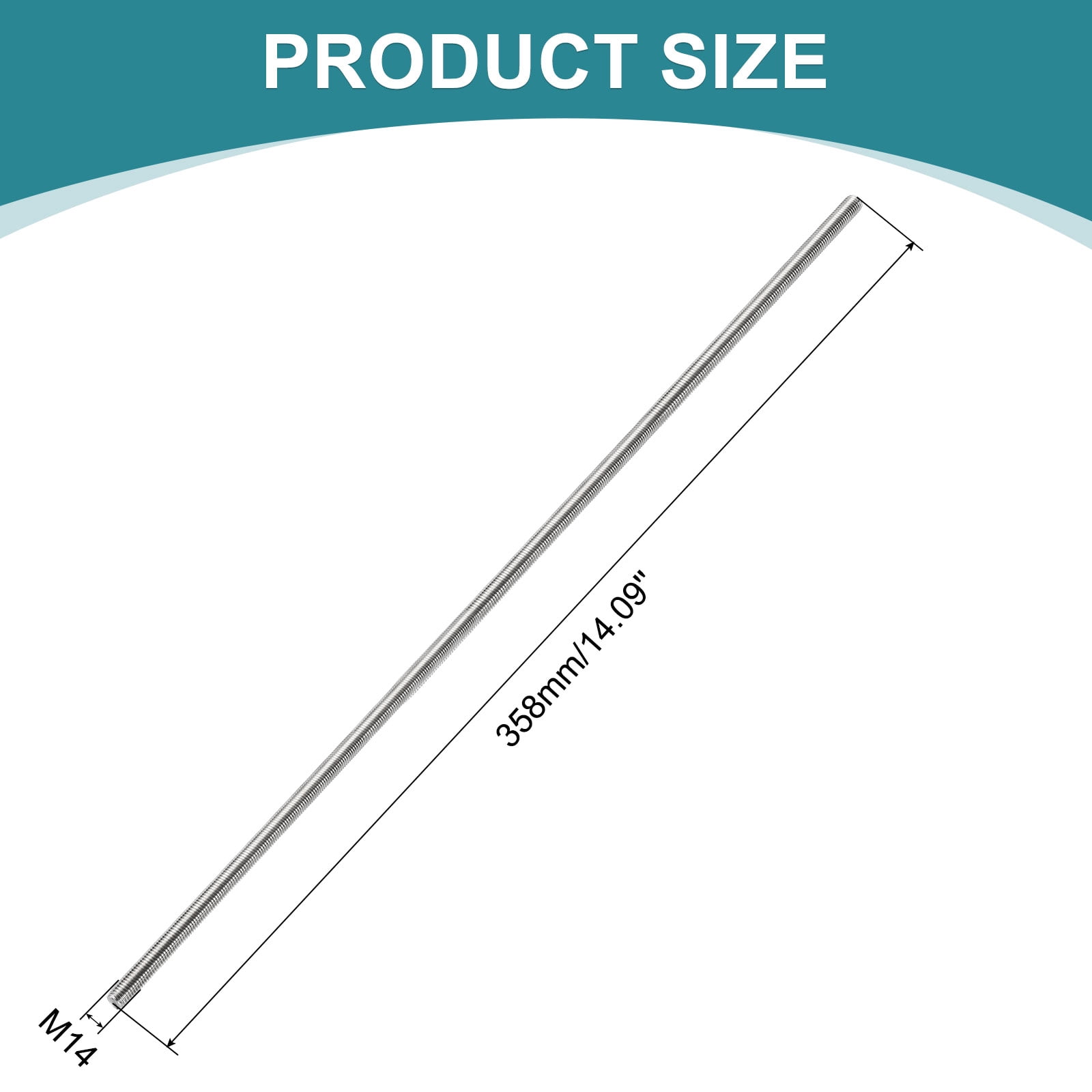 Uxcell 2pack Fully Threaded Rod, M14 x 350mm 201 Stainless Steel Right Hand Threads Rods with Nuts and Flat Washer Fully Studding Rod Bar for Clamps, Hangers and U-Bolts
